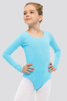 blue long sleeve leotard side view pose