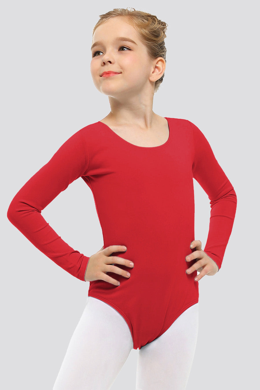 red long sleeve leotard front view