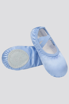 satin ballet flat blue front view