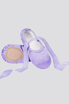 Satin ballet shoes purple front view