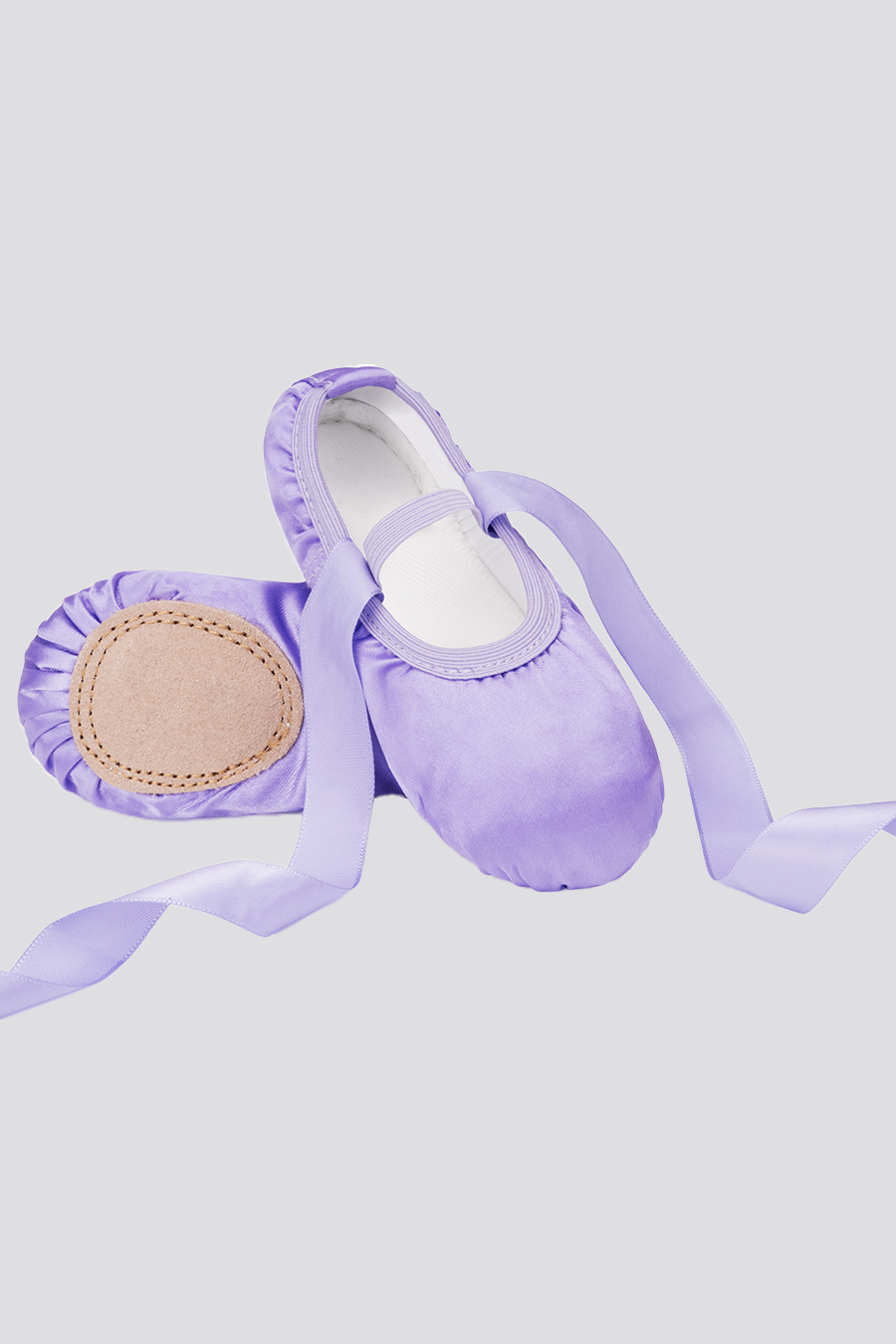 Satin ballet shoes purple front view