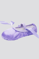 Satin ballet shoes purple side view