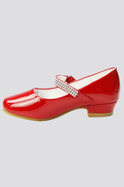 Red mary jane shoes for girls side view details