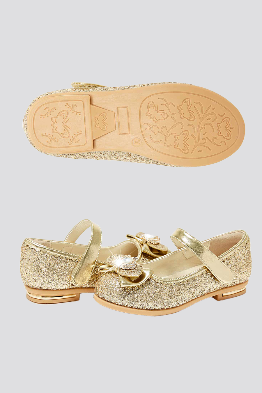 Gold mary jane shoes for girls side view 