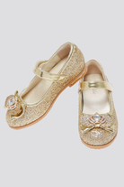 Gold mary jane shoes for girls front view 