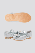 Silver mary jane shoes for girls side view  details