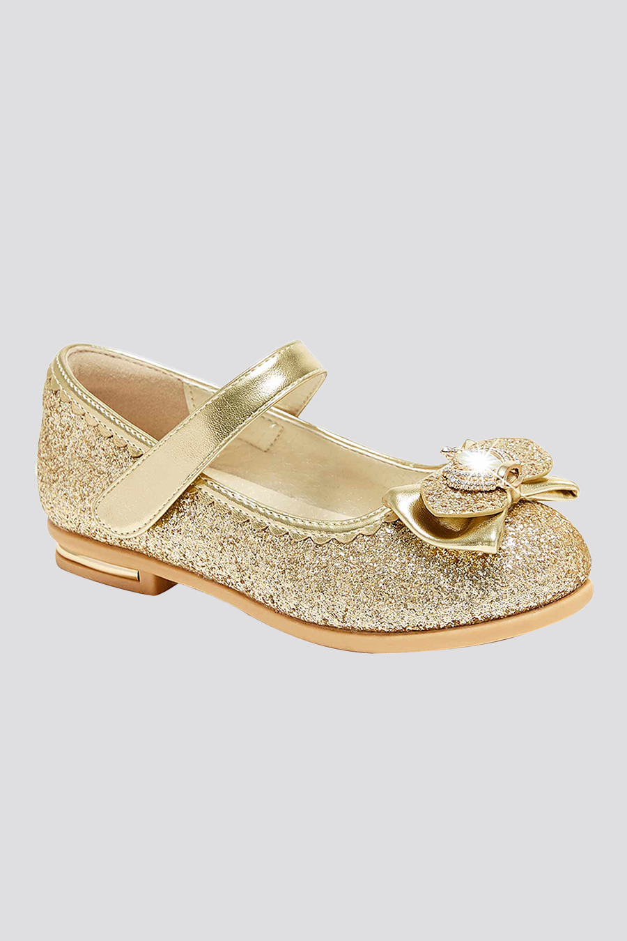 Gold mary jane shoes for girls front view 