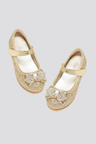 Gold mary jane shoes for girls top view 