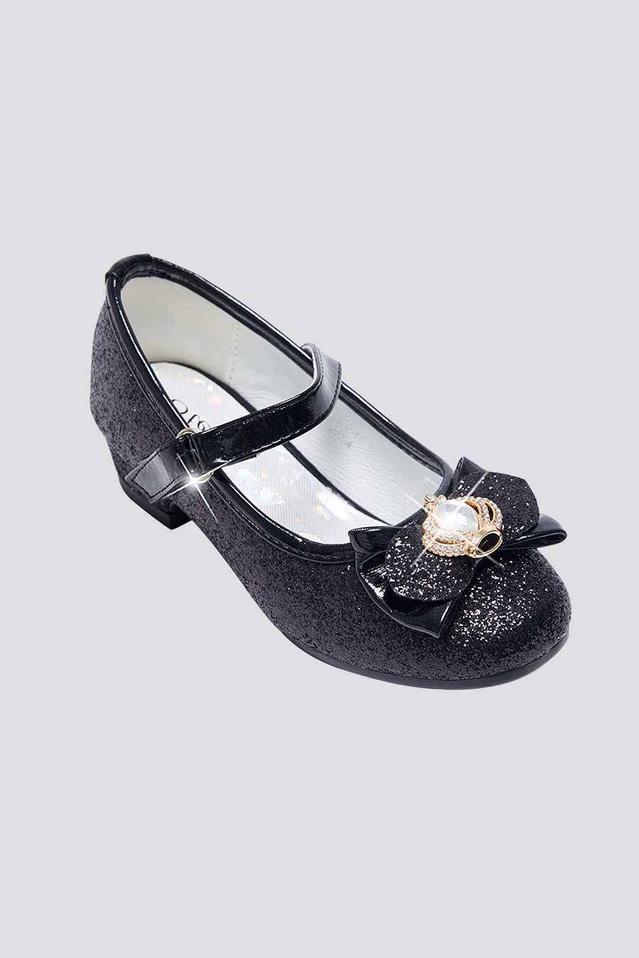 Black Mary Jane shoes for girls front view details