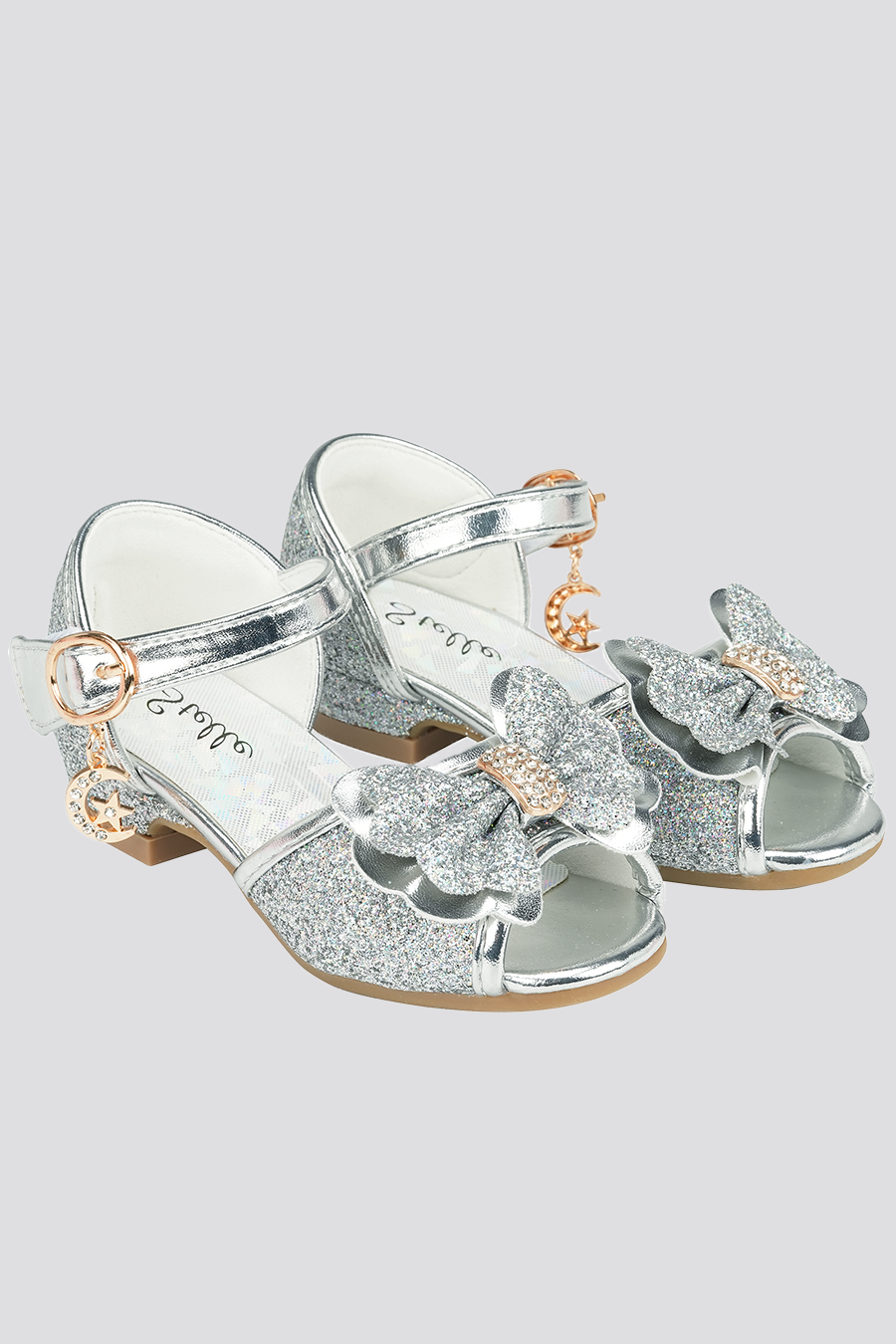 Silver toddler sandals front view 