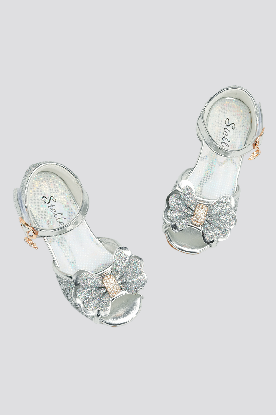 Silver girl dress shoes top view