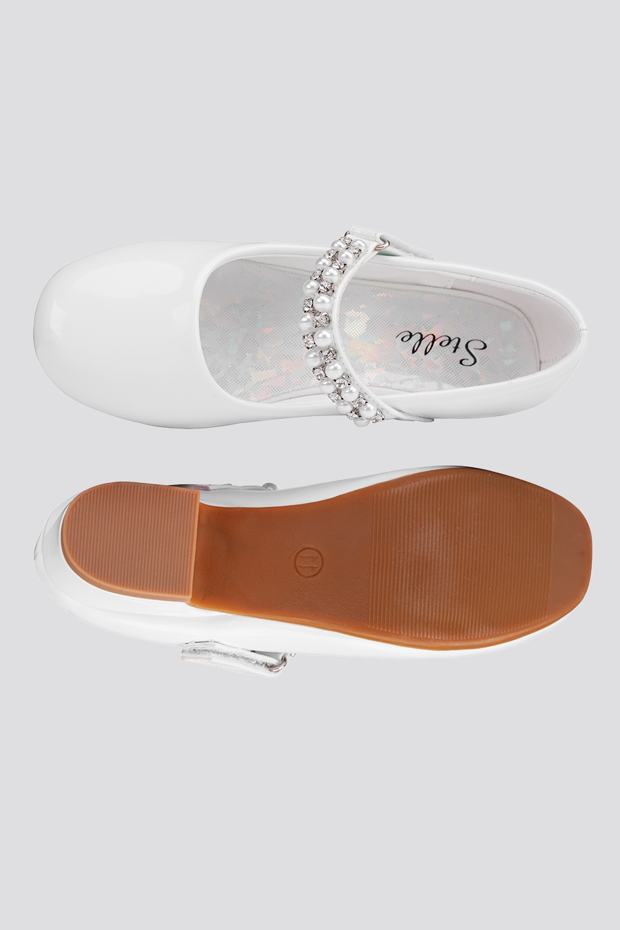 White mary jane shoes for girls top view 