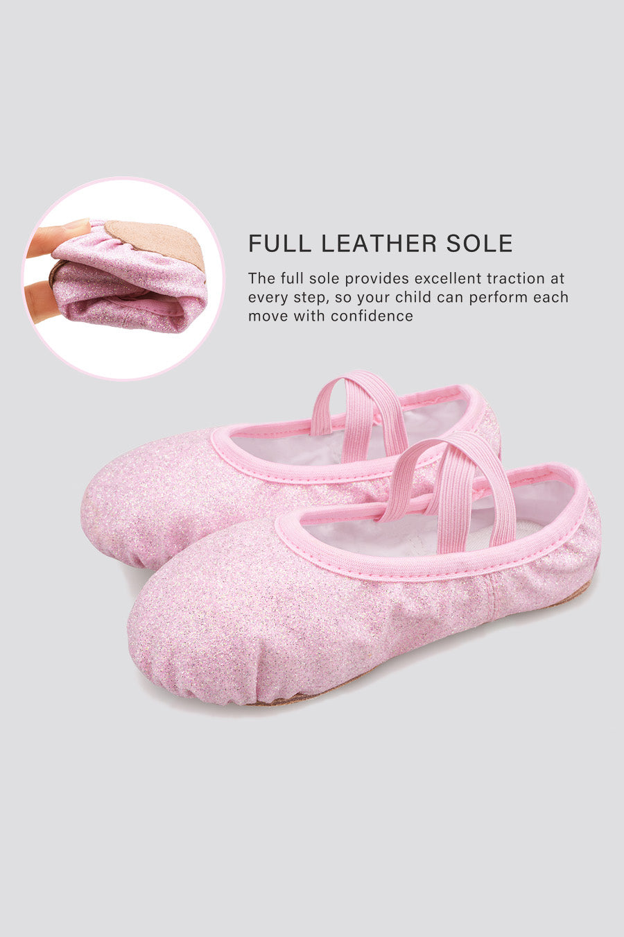 Girl's Glitter Ballet Shoes pink detail