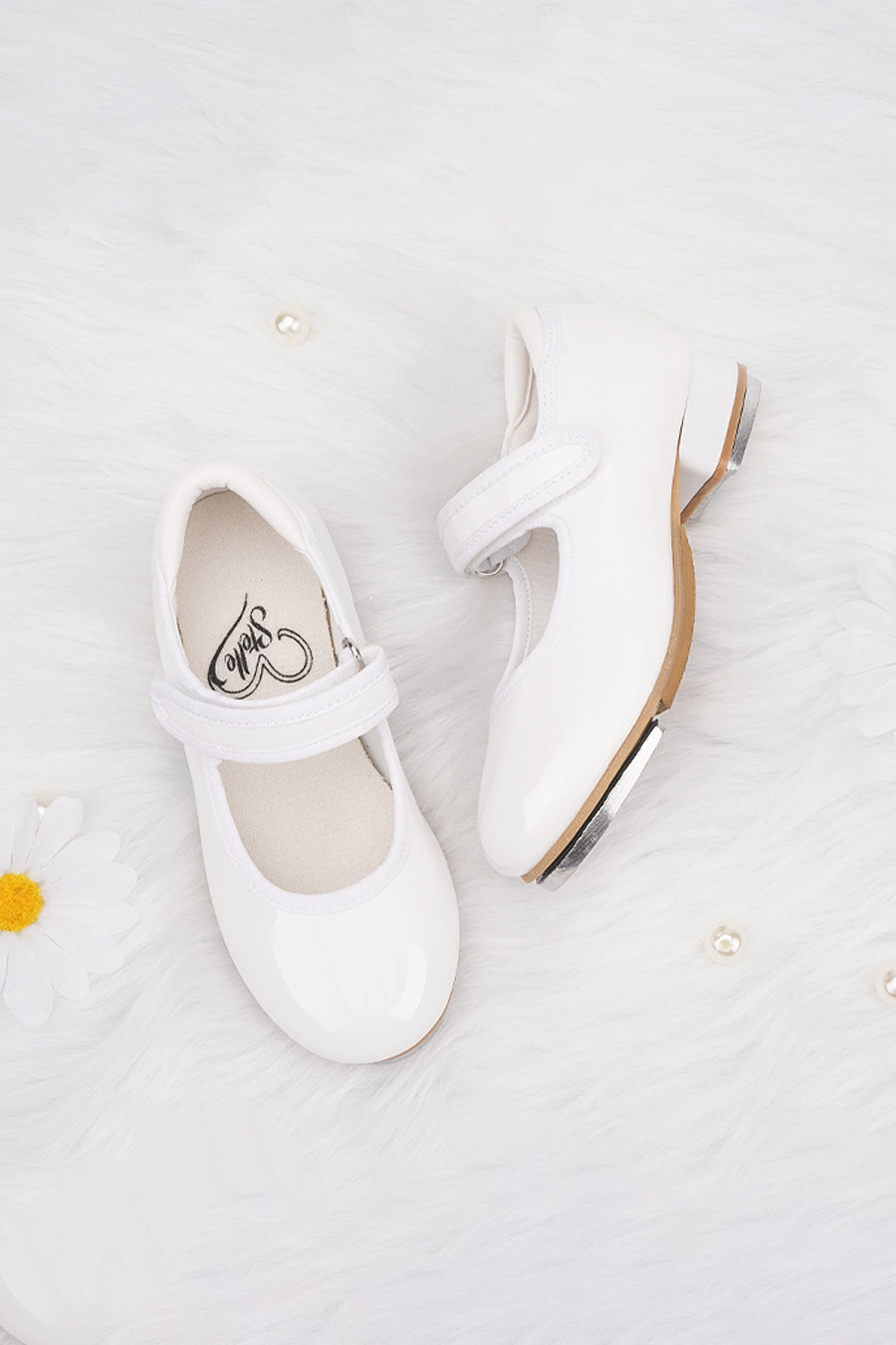 Kids White Tap Shoes Top View