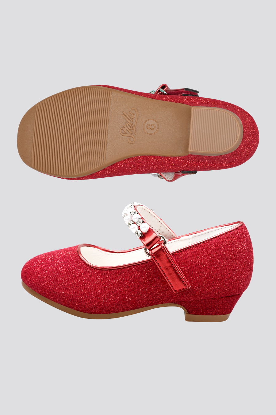 Red mary jane shoes for girls side view 