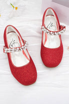 Red mary jane shoes for girls top view 