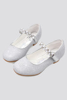 Silver mary jane shoes for girls front view 