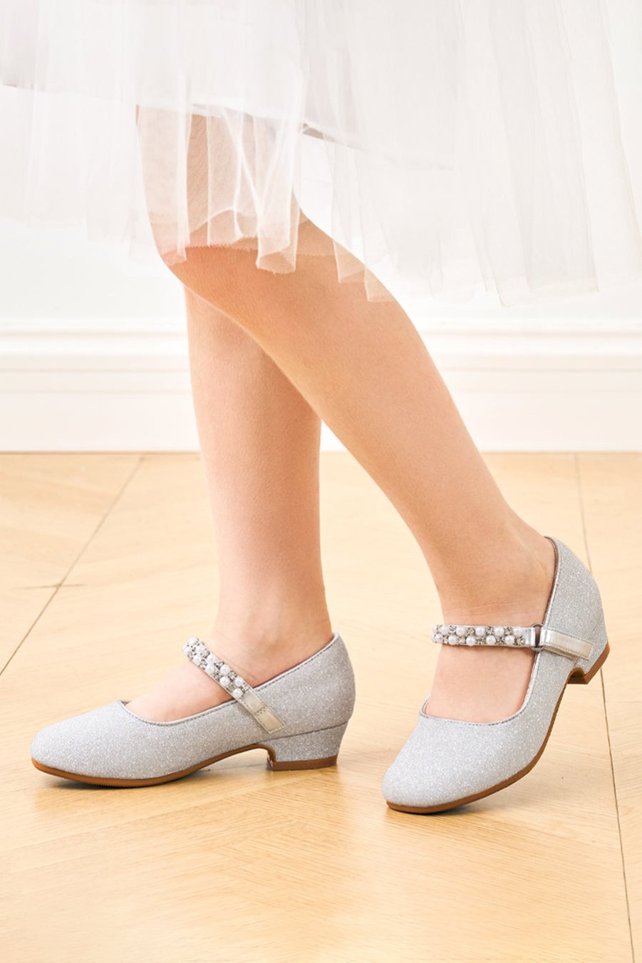 Silver mary jane shoes for girls full-body