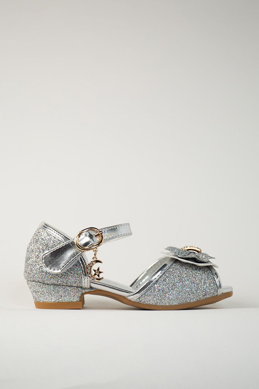 Girls Sparkly Princess Low Heels Sandals side view