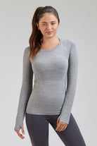 Grey thumbhole shirts front view