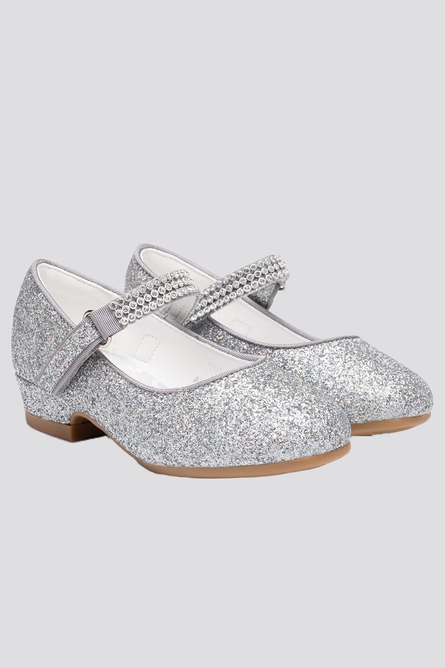 Silver mary jane shoes for girls side view 