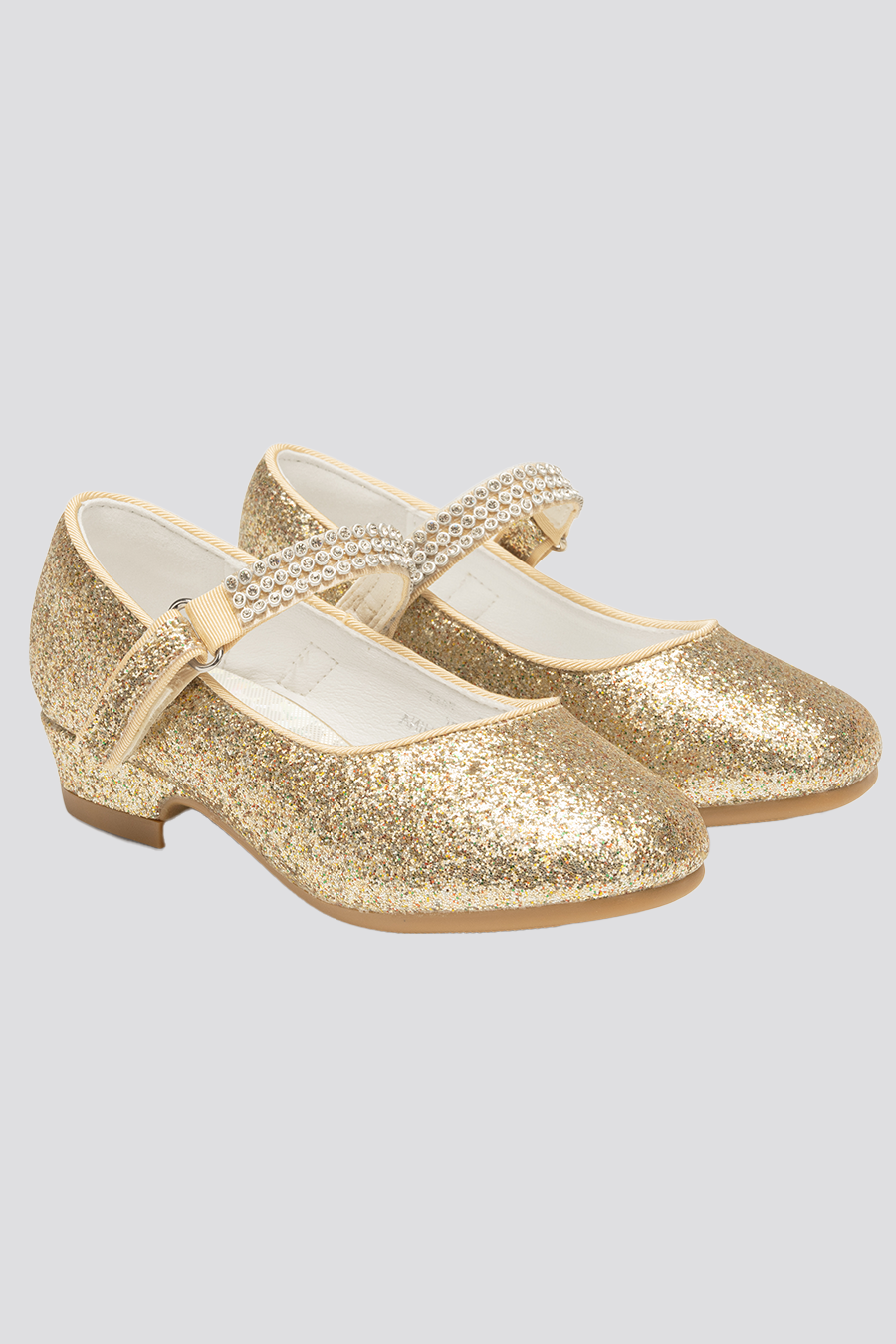 Gold mary jane shoes for girls side view details