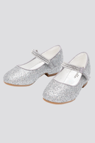 Silver mary jane shoes for girls front view 