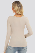 Desert Beige long sleeve henley shirt back view