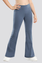 Grey blue flare leggings front view