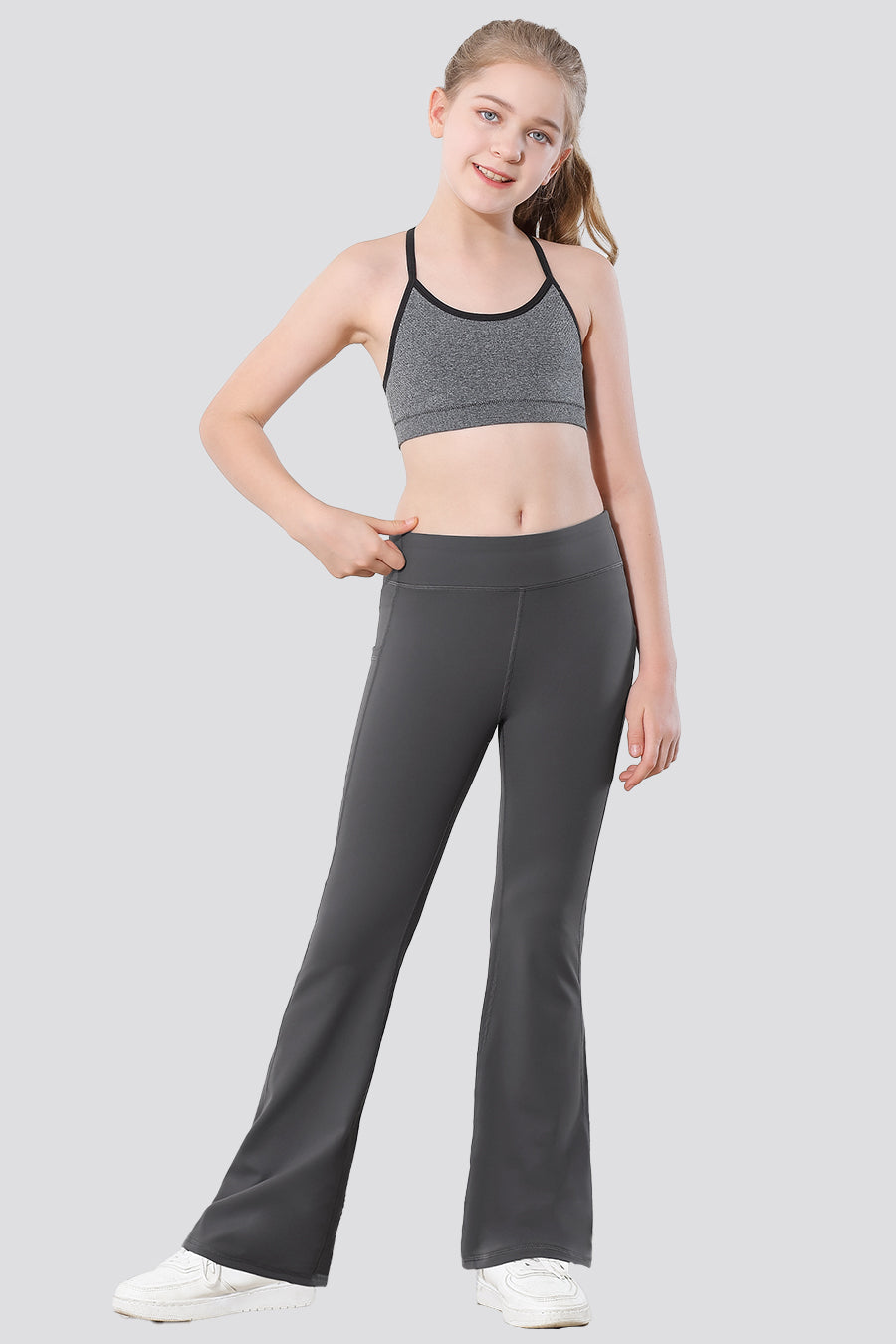 High waisted leggings grey front view