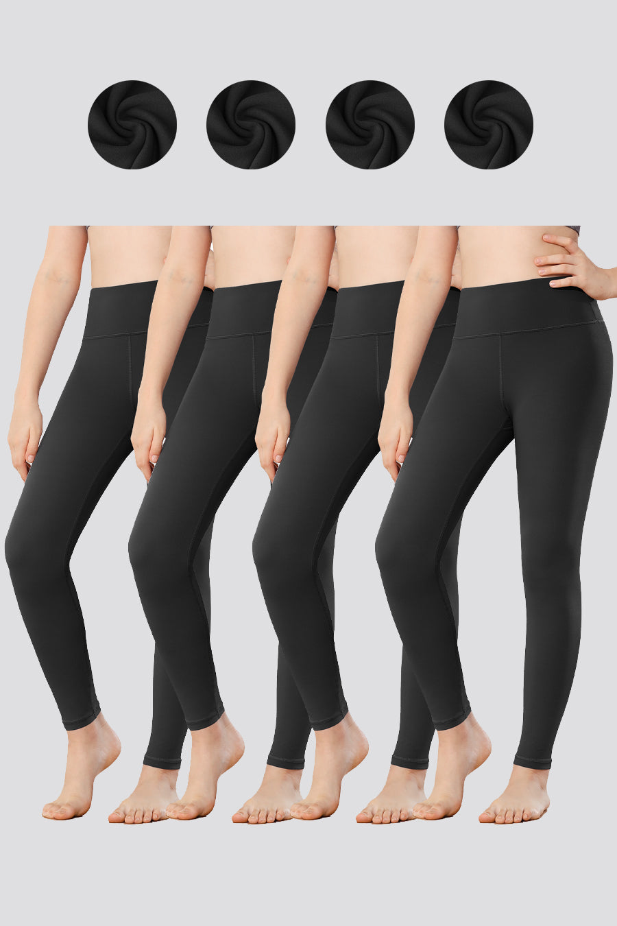 Four black color yoga pants front view 