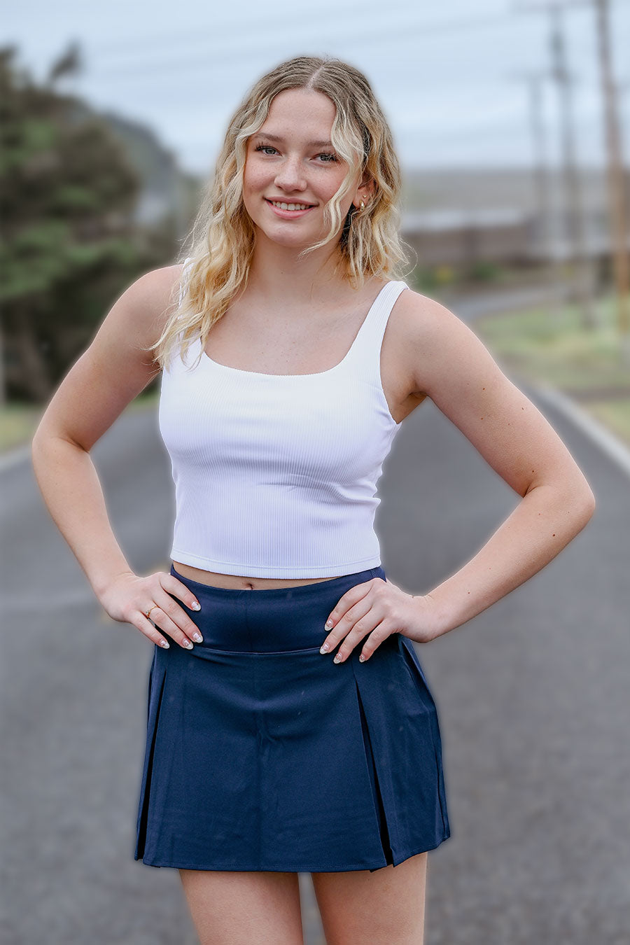 Navy tennis skirt front view