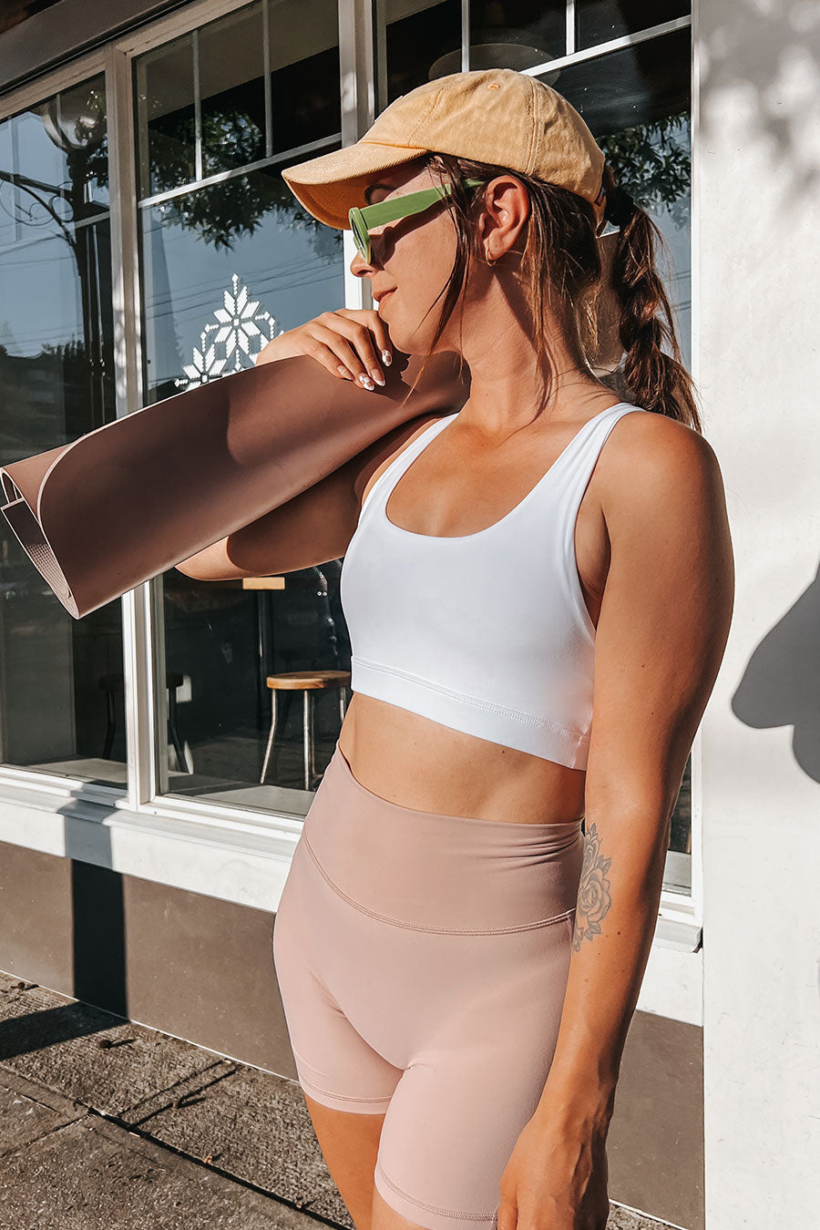 white sports bra side view