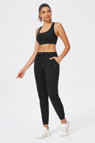 Black cotton joggers for women front view