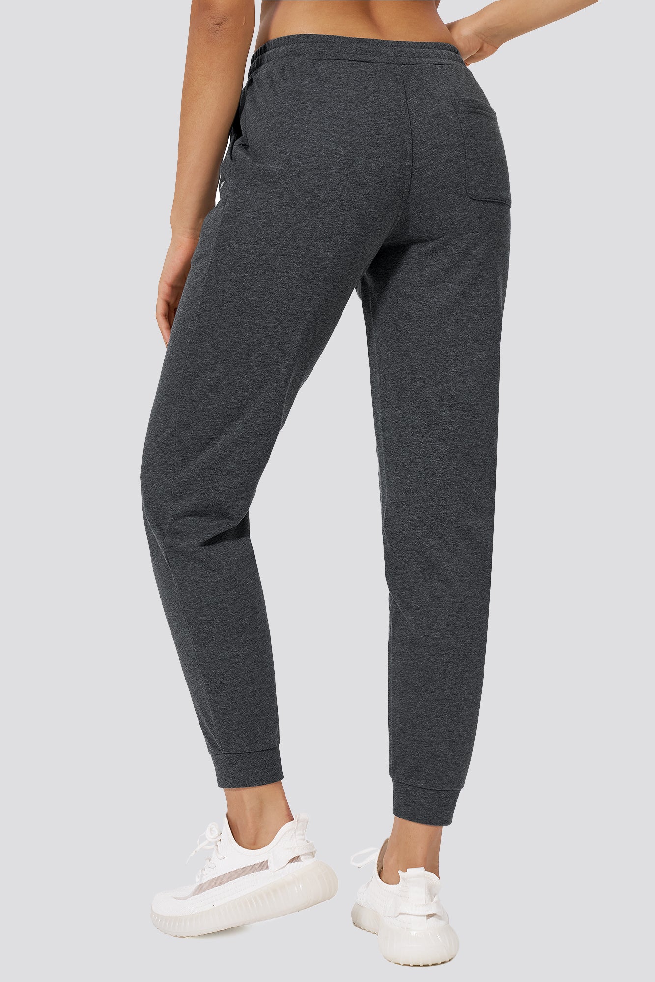 Charcoal cotton joggers for women back view