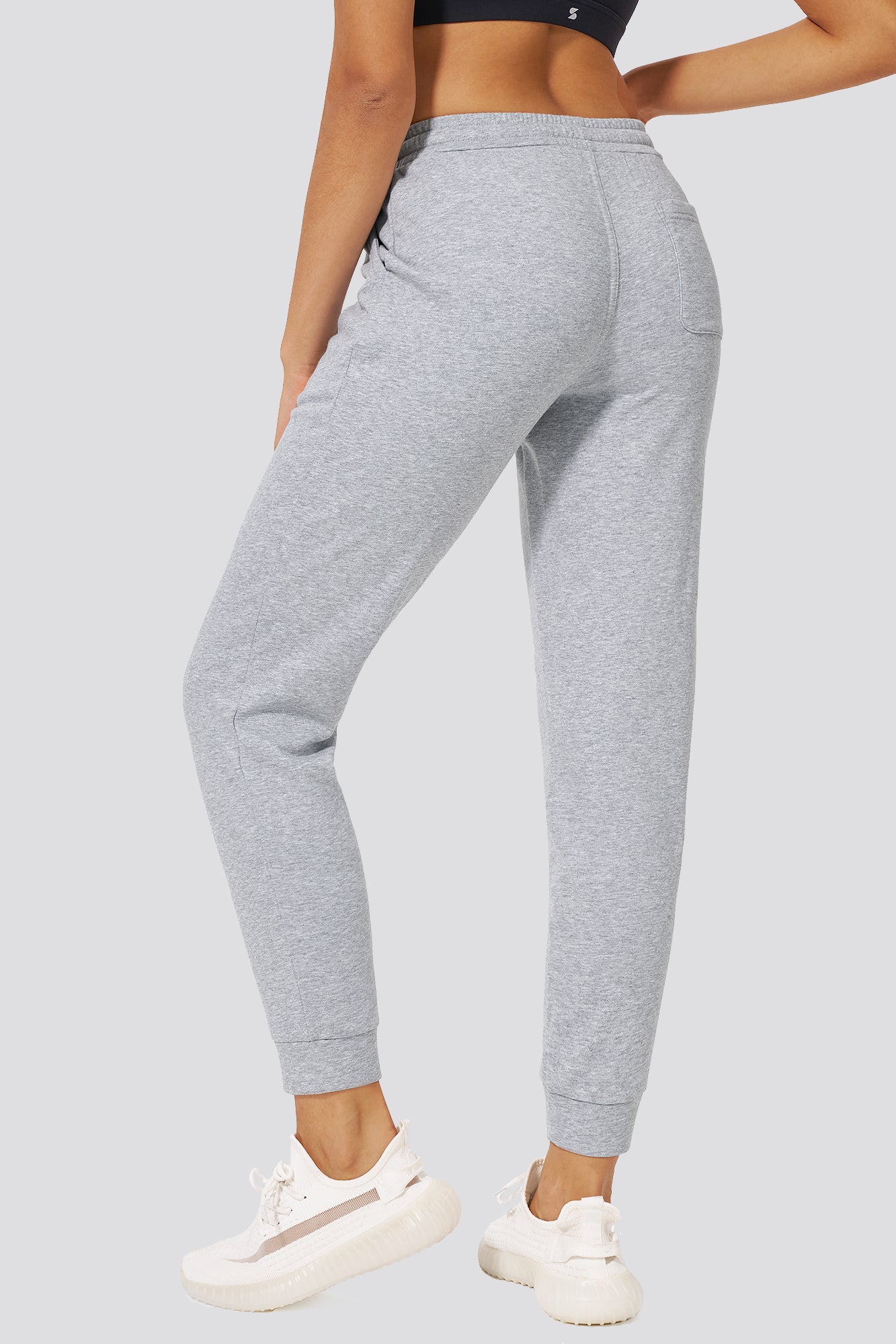 Heather Grey cotton joggers for women back view