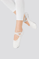 white canvas split sole ballet shoes