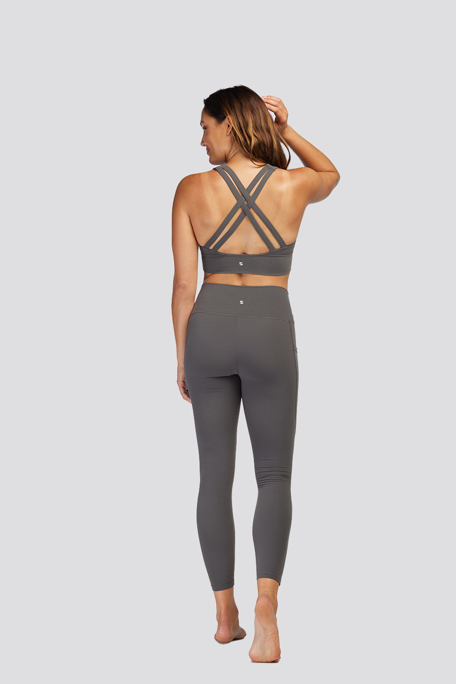 criss cross sports bra Charcoal back