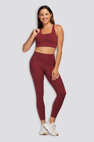 criss cross back sports bra Burgundy front view