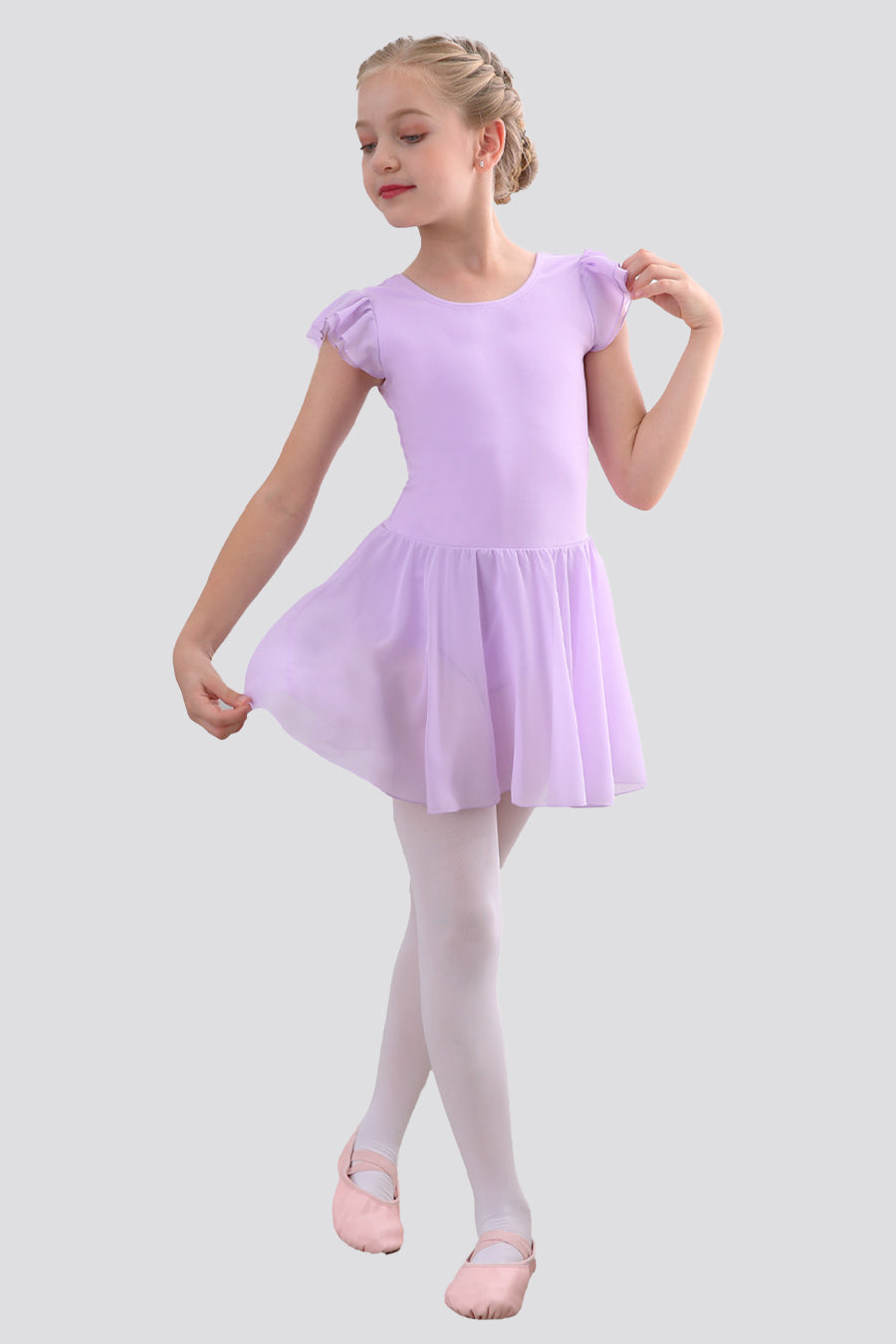 girls ruffle dress Lavender front view