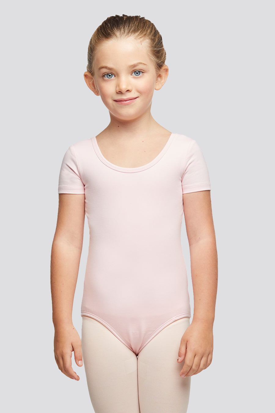 short sleeve leotard Ballet Pink front view