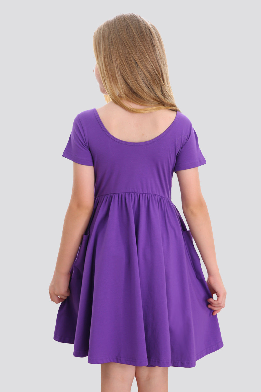 Back view purple dress with pockets