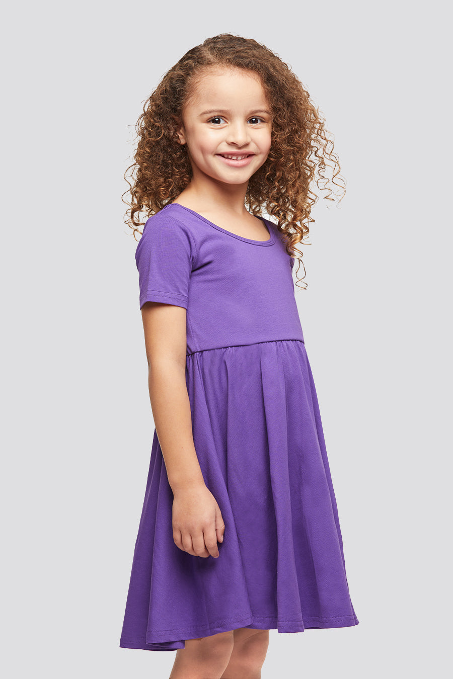 side view purple a line dress