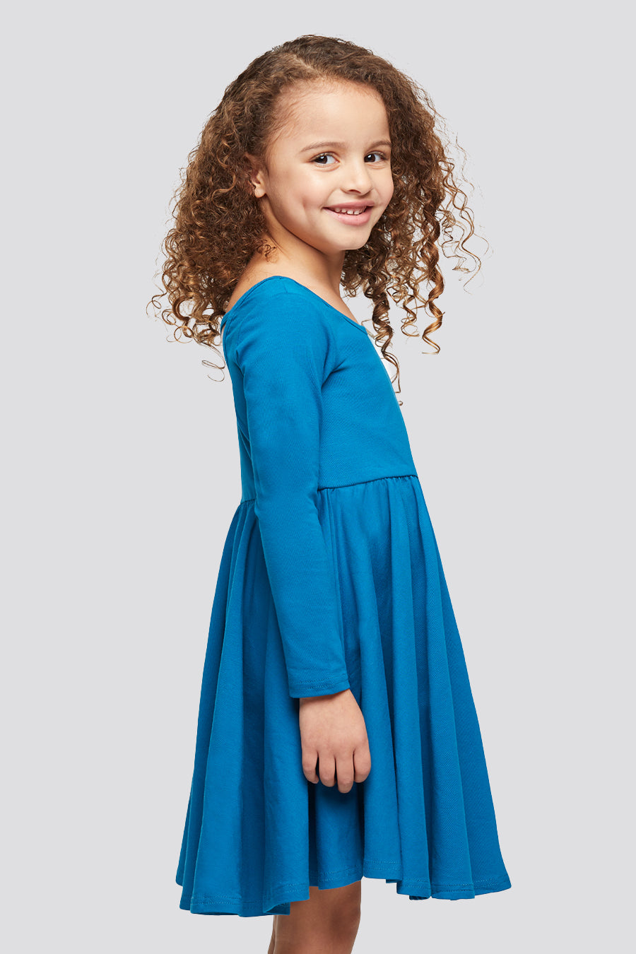 girls long sleeve dress blue side view