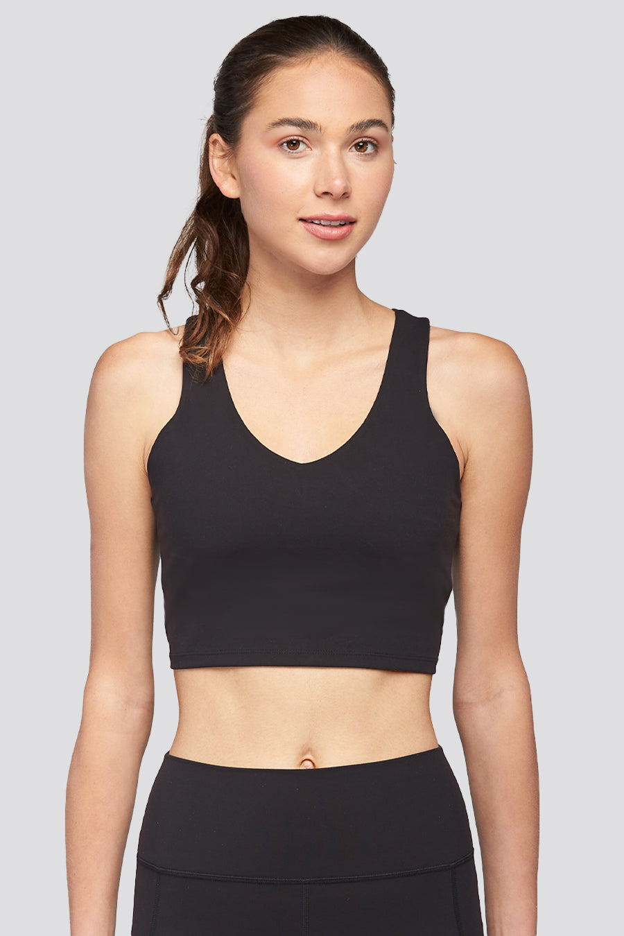 racerback sports bra black front