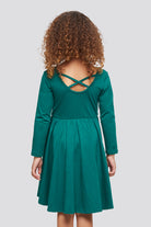 girls long sleeve dress Green back view