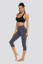 capri yoga pants Gray Blue front view