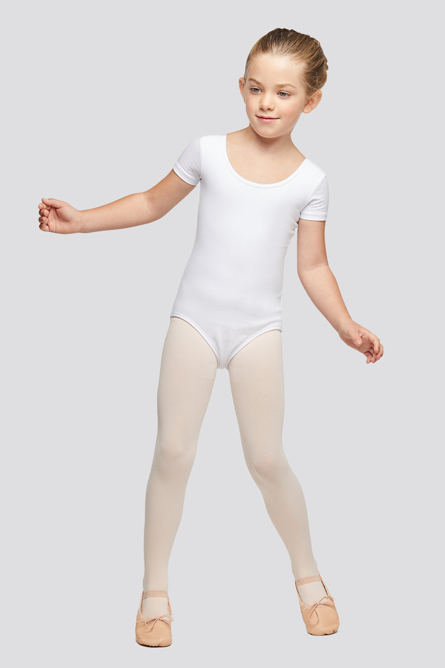 short sleeve leotard white front view