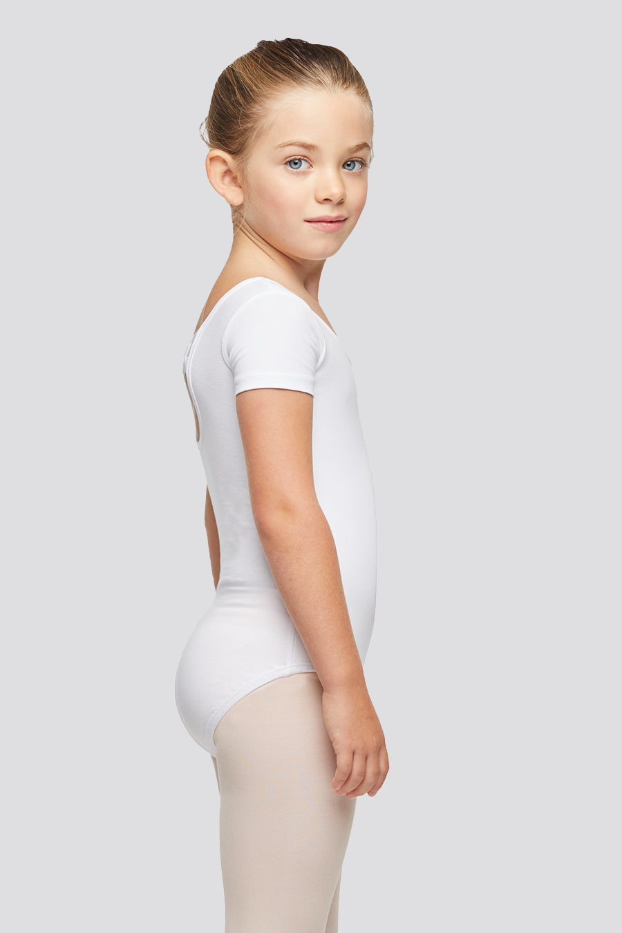 short sleeve leotard white side view