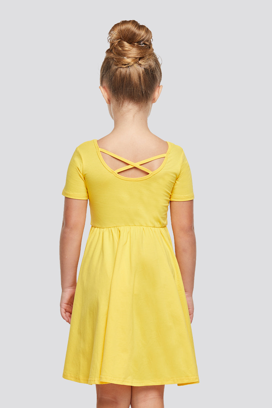 Back view yellow short sleeve dress shirts